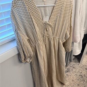 Worth Collective Brown Gingham Midi Dress